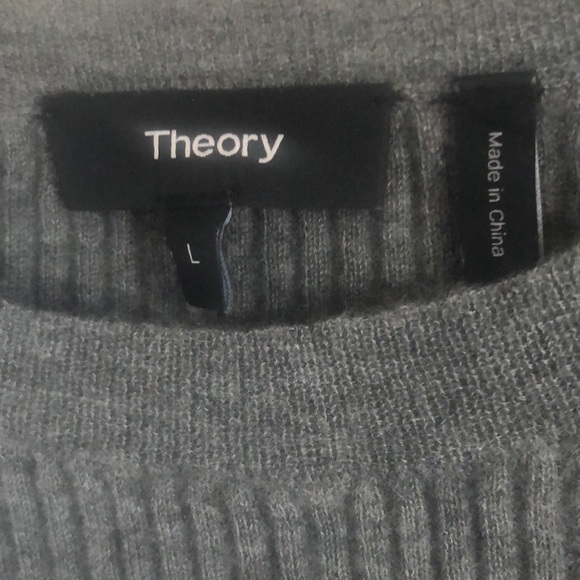 Theory 100% Cashmere Knit Ribbed Mixed Stripe Crewneck Regal Sweater Large - Picture 6 of 7